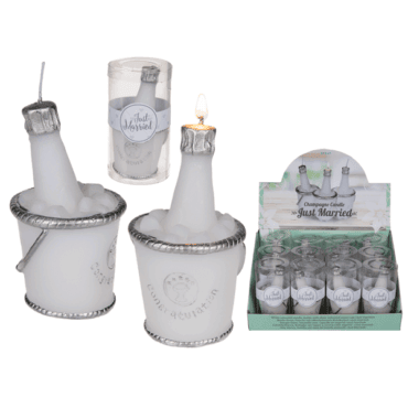 Šampano butelio formos žvakė vestuvių dekoracijos