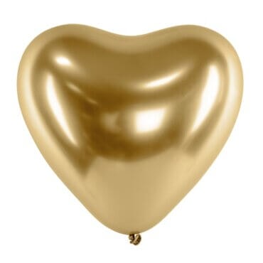 Auksinis širdelės formos chrominis guminis balionas