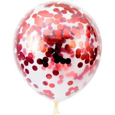 Skaidrus guminis balionas su raudonais konfeti gimtadienio balionai
