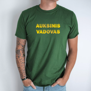 tamsiai-zalia-unisex-marskineliai-su-spauda-auksinis-vadovas